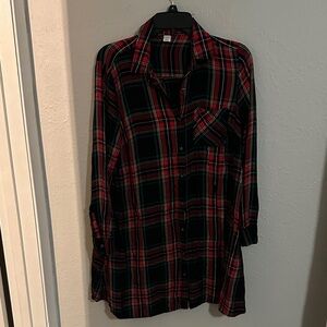 Old Navy Red and Black Plaid Long Sleeve Dress